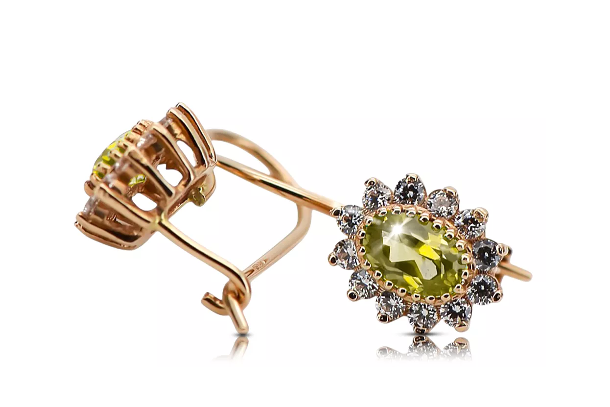 Earrings Yellow Peridot 14K Rose gold Vintage cec026r Earrings Yellow Peridot 14K Rose gold Vintage cec026r